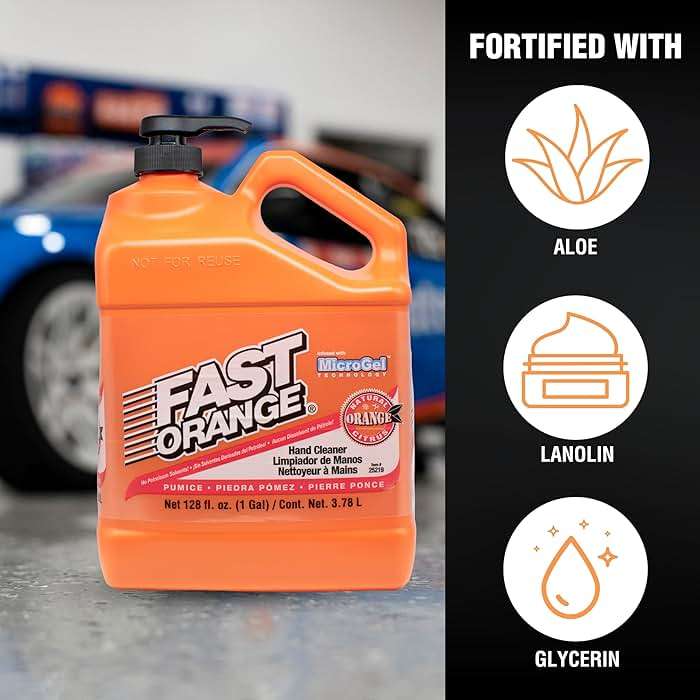 Fast Orange 25219 Pumice Lotion, Heavy Duty Hand Cleaner, Natural Citrus Scent, Waterless Cleaner for Mechanics, Strong Grease Fighter, 1 Gallon - Image 4