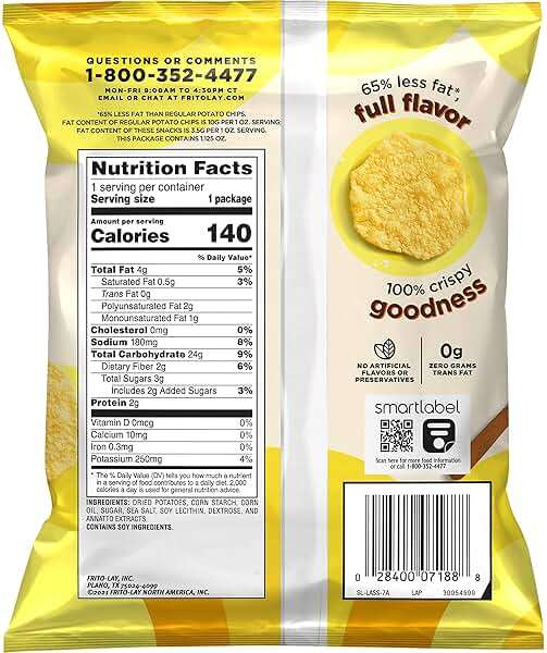 Baked Lay’s Potato Chips, Original, 1.125 oz Bags, (64 Pack), 50% Less Fat, Gluten Free, No Artificial Flavors, No Colors from Artificial Sources - Image 2