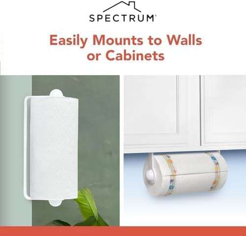 Spectrum Paper Towel Holder for Under Cabinet - Hanging Wall Mount Paper Towel Holder for Kitchen - Easy-to-Use Fits Standard & Jumbo Rolls - Minimalist Paper Towel Roll Rack - Image 5