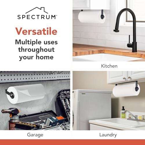 Spectrum Paper Towel Holder for Under Cabinet - Hanging Wall Mount Paper Towel Holder for Kitchen - Easy-to-Use Fits Standard & Jumbo Rolls - Minimalist Paper Towel Roll Rack - Image 6