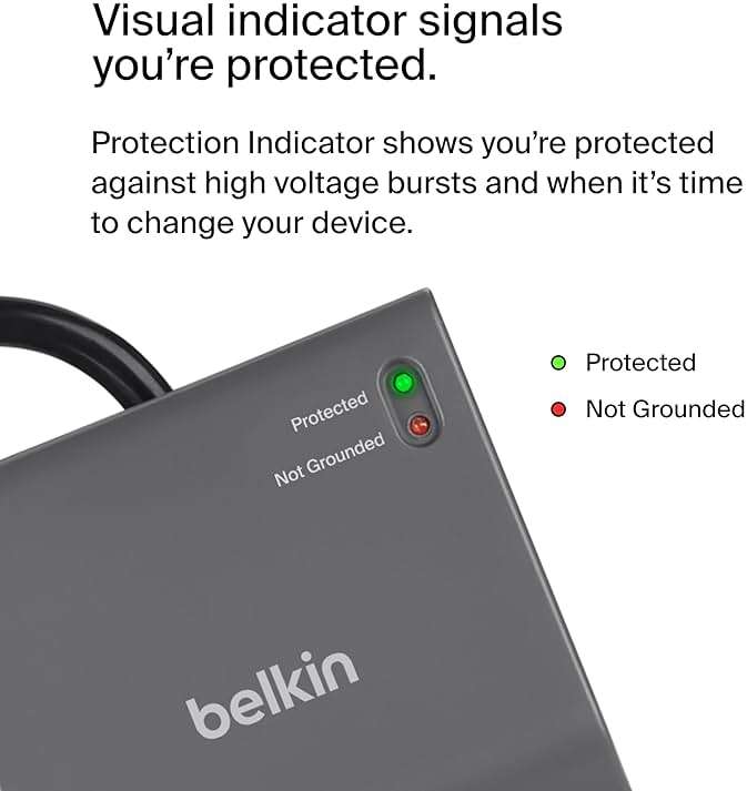 Belkin Power Strip Surge Protector with 8 Outlets, 6 ft Long Flat Plug Heavy Duty Extension Cord + Overload Protection for Home, Office, Travel, Compuer Desktop & Phone Charging Brick (3,550 Joules) - Image 4