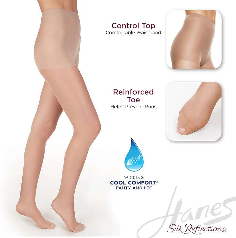 Hanes Women's Silk Reflections Pantyhose Silky Sheer- Control Top- Reinforced Toe - Image 3