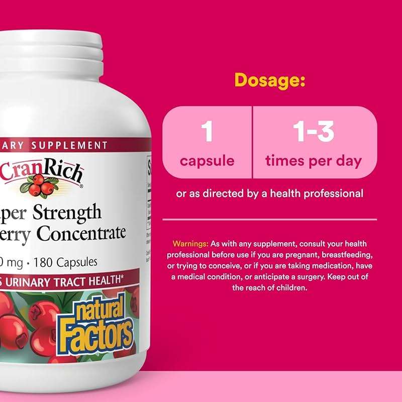 Natural Factors CranRich Super Strength Cranberry Concentrate - Antioxidant Support Supplement with Cranberry Concentrate - Aids Urinary Tract & Bladder Health - 180 Capsules (180 Servings) - Image 3