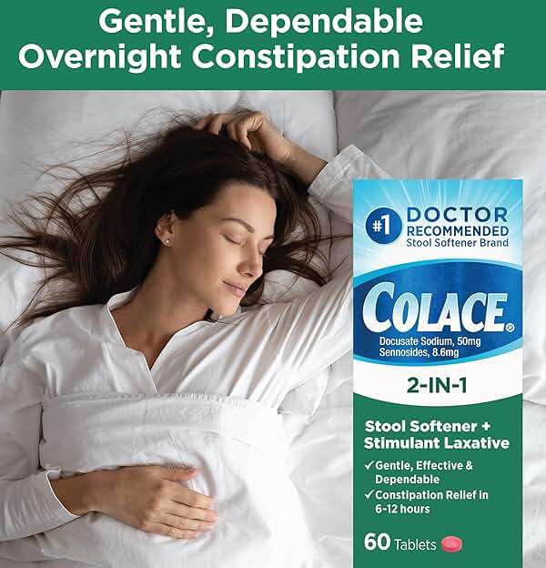 Colace 2-in-1 Stool Softener Plus Stimulant Laxative Tablets, 60 Count (Pack of 1), Gentle Constipation Relief, Docusate Sodium Plus Sennosides - Image 2