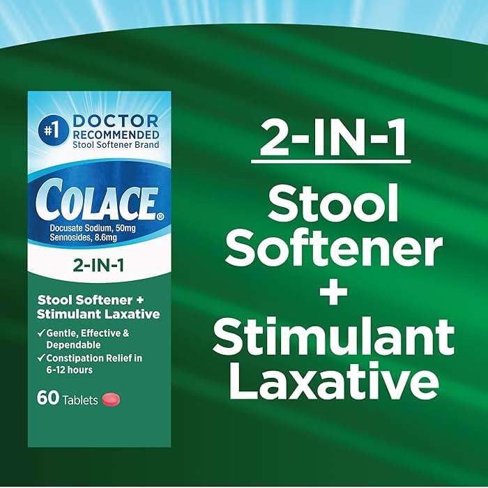 Colace 2-in-1 Stool Softener Plus Stimulant Laxative Tablets, 60 Count (Pack of 1), Gentle Constipation Relief, Docusate Sodium Plus Sennosides - Image 3