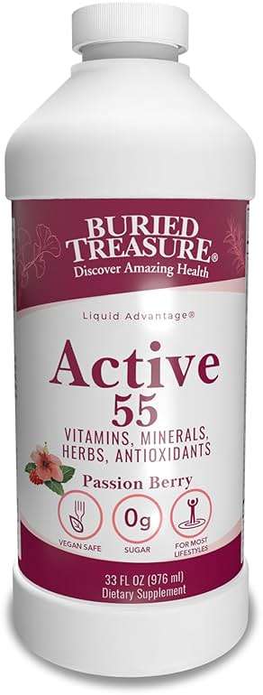 Buried Treasure Active 55 Plus - 32 serv, Liquid Multivitamin for Seniors, Vegan, Sugar-Free, Natural Immune Support, Vitamins & Super-Foods Blend - Image 1