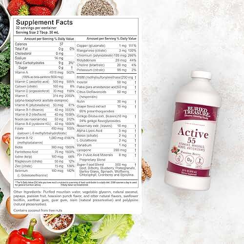 Buried Treasure Active 55 Plus - 32 serv, Liquid Multivitamin for Seniors, Vegan, Sugar-Free, Natural Immune Support, Vitamins & Super-Foods Blend - Image 2