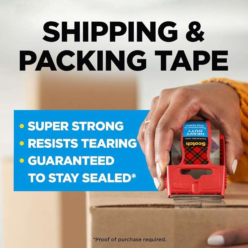 Scotch Heavy Duty Shipping Packing Tape, Clear, Packing Tape for Moving Boxes and Packaging Supplies, 1.88 in. x 22.2 yd., 6 Roll Dispensers, Moving Supplies - Image 2