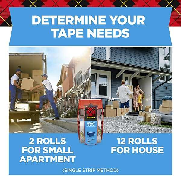 Scotch Heavy Duty Shipping Packing Tape, Clear, Packing Tape for Moving Boxes and Packaging Supplies, 1.88 in. x 22.2 yd., 6 Roll Dispensers, Moving Supplies - Image 5