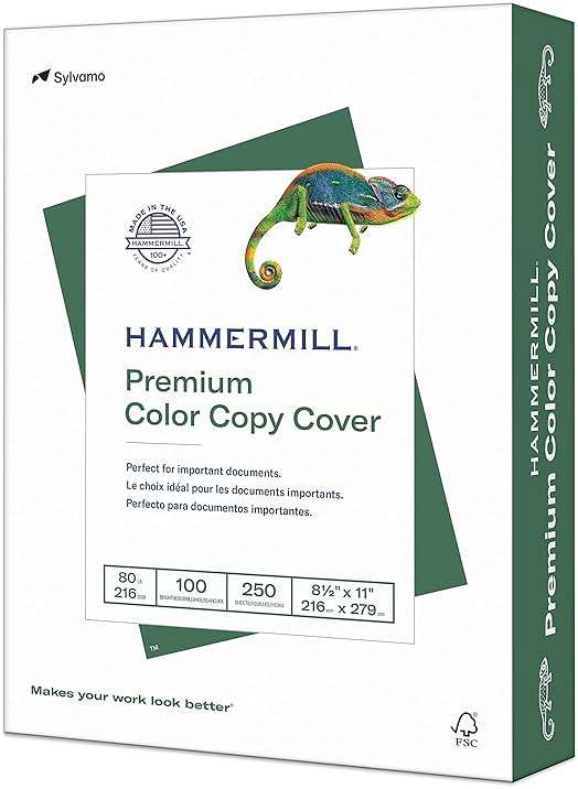 Hammermill Cardstock, Premium Color Copy, 80 lb, 8.5 x 11 - 1 Pack (250 Sheets) - 100 Bright, Made in the USA Card Stock, 120023R, White - Image 1