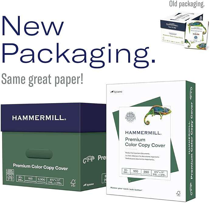 Hammermill Cardstock, Premium Color Copy, 80 lb, 8.5 x 11 - 1 Pack (250 Sheets) - 100 Bright, Made in the USA Card Stock, 120023R, White - Image 2