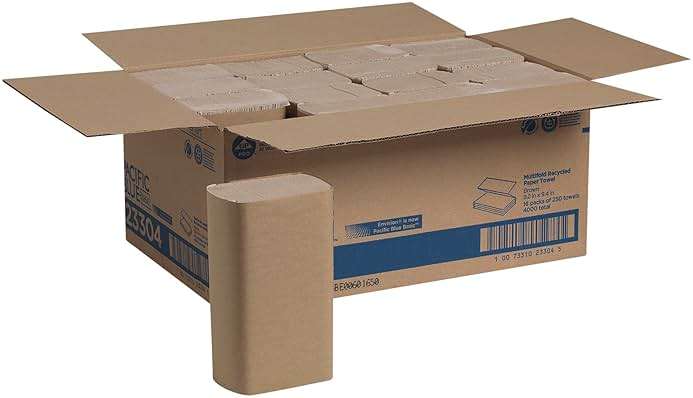 Pacific Blue Basic Recycled Multifold Paper Towels (Previously branded Envision) by GP PRO (Georgia-Pacific), Brown, 23304, 250 Towels Per Pack, 16 Packs Per Case - Image 1
