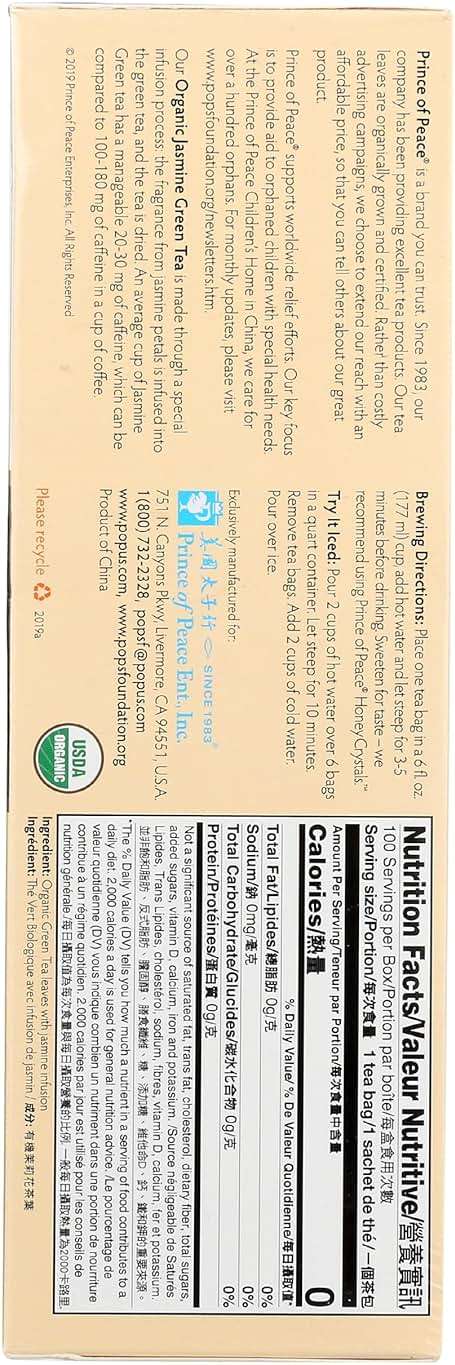 Prince of Peace® Organic Jasmine Green Tea 100 ct - Image 5