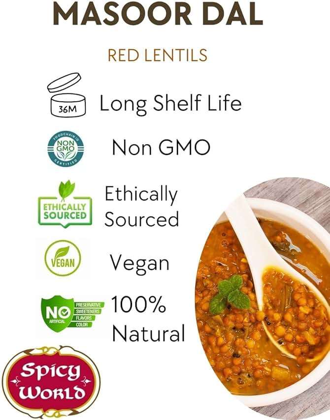 Masoor Dal 4 Pound Bag - Split Red Lentils Dry - All Natural, Pure, Vegan - Resealable Bag by Spicy World - Image 2