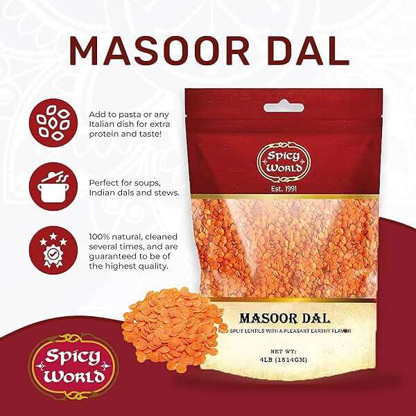 Masoor Dal 4 Pound Bag - Split Red Lentils Dry - All Natural, Pure, Vegan - Resealable Bag by Spicy World - Image 3