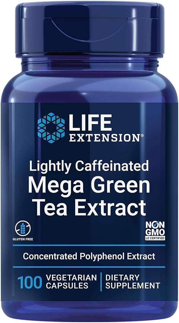Life Extension Lightly Caffeinated Mega Green Tea Extract, Camellia sinensis Extract with Concentrated EGCG polyphenol Content, Gluten-Free, Non-GMO, Vegetarian, 100 Capsules - Image 1
