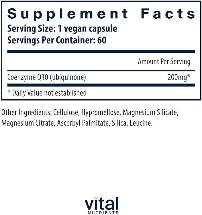 Vital Nutrients CoQ10 200mg - Vegan Supplement - Potent Antioxidant of CoEnzyme Q10 to Support Heart Health and Energy Levels* - Gluten, Dairy and Soy Free - Non-GMO - 60 Capsules - Image 2