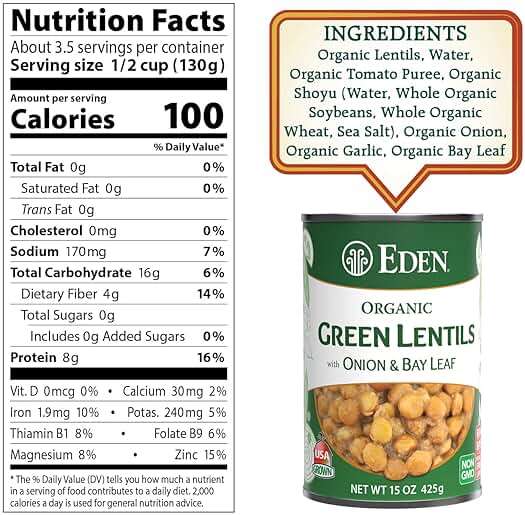 Eden Organic Green Lentils with Onion and Bay Leaf, 15 oz Can (12-Pack Case), Non-GMO, Vegan, Kosher, U.S. Grown, Heat and Serve, Macrobiotic - Image 2