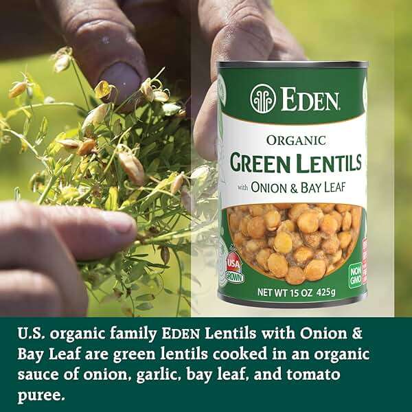 Eden Organic Green Lentils with Onion and Bay Leaf, 15 oz Can (12-Pack Case), Non-GMO, Vegan, Kosher, U.S. Grown, Heat and Serve, Macrobiotic - Image 3
