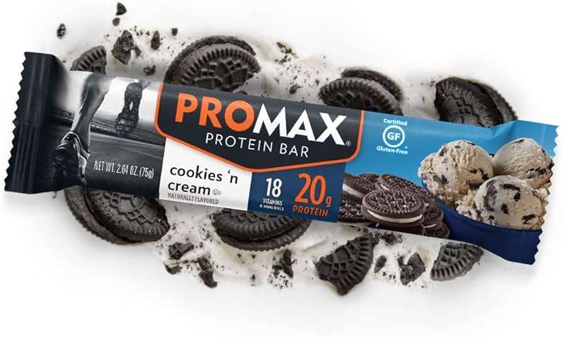 Promax Protein Bar, Cookies 'n Cream, 20g High Protein, Gluten Free, 12 Count - Image 2