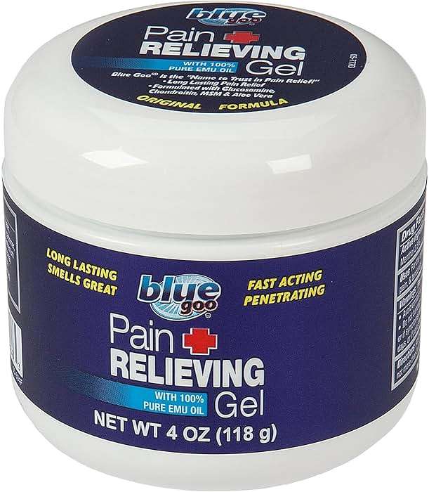 Blue Goo Pain Relieving Gel – Relief for Back, Neck, Muscle and Joint Pain, Fast-Acting Cooling and Soothing Relief with 100% Pure Emu Oil, 4 oz (1 Pack) - Image 1