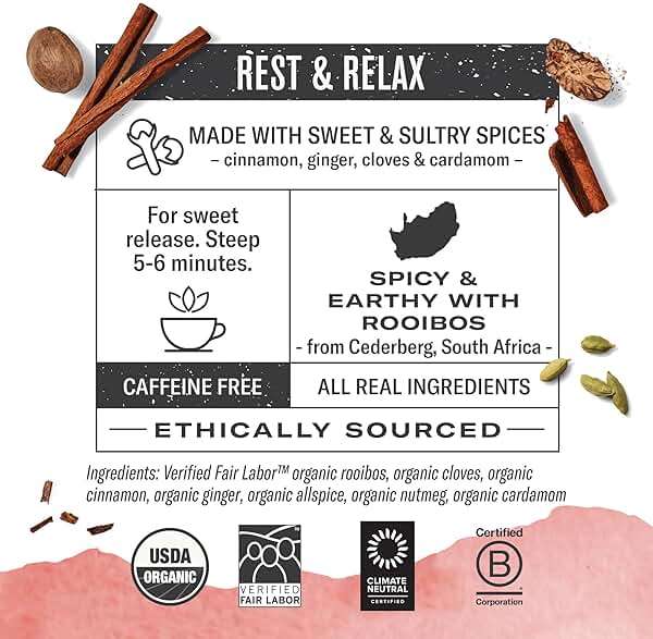 Numi Organic Rooibos Chai Tea, 18 Herbal Bags, Microplastic Free, Rich Flavor with Cinnamon, Allspice & Ginger, Caffeine Free - Image 2