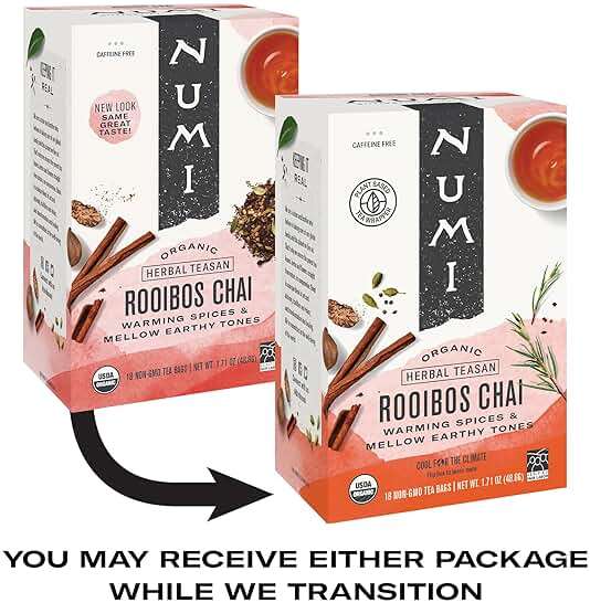 Numi Organic Rooibos Chai Tea, 18 Herbal Bags, Microplastic Free, Rich Flavor with Cinnamon, Allspice & Ginger, Caffeine Free - Image 7