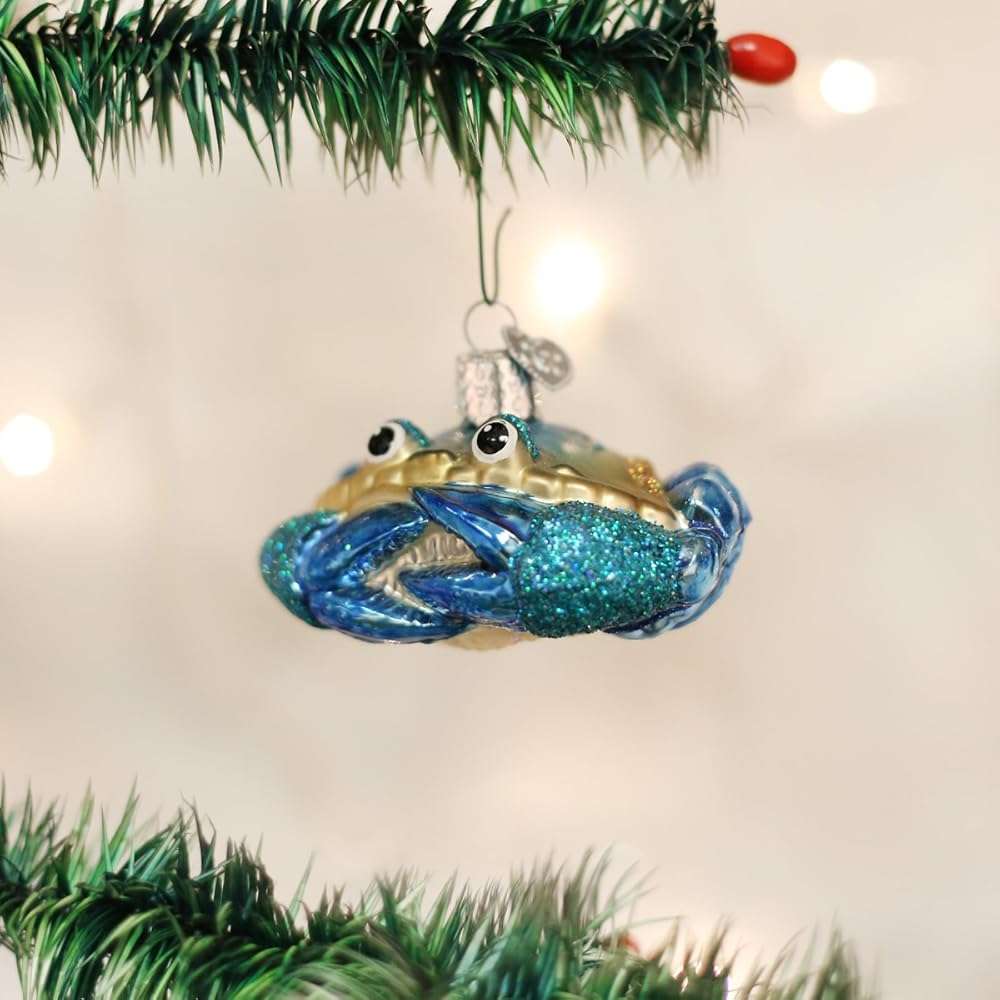 Old World Christmas Blue Crab Glass Blown Ornament for Christmas Tree, Handcrafted Holiday Decoration, Sea Collection - Image 2