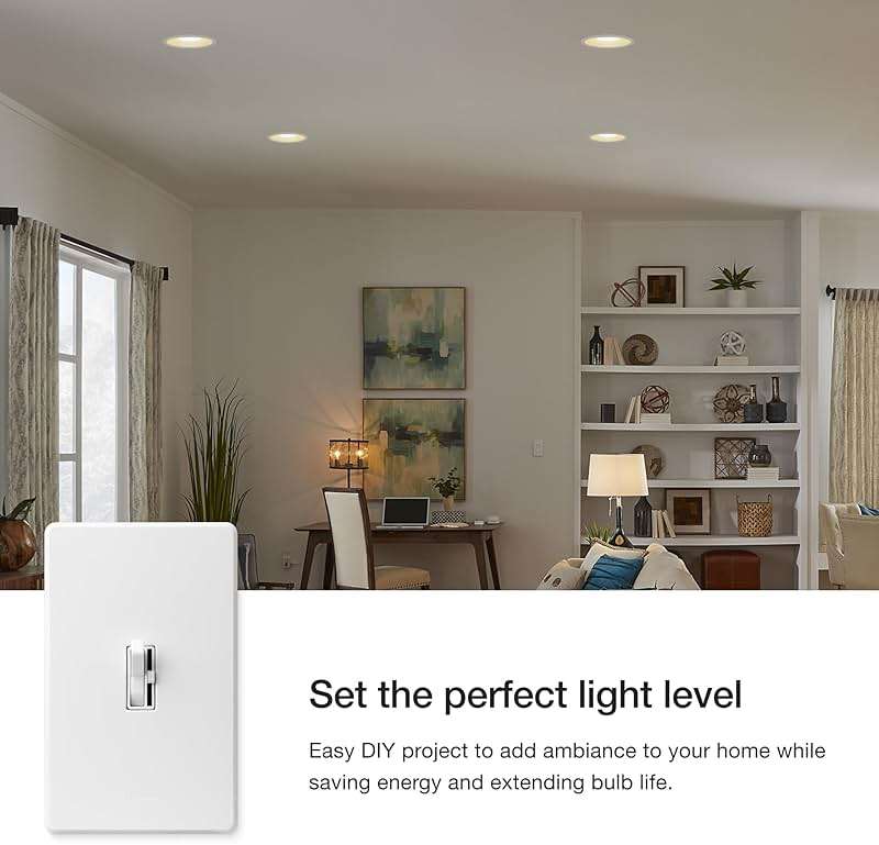 Lutron Toggler 1000-Watt 3-Way Incandescent Dimmer Switch, AY-103P-WH, White - Image 6