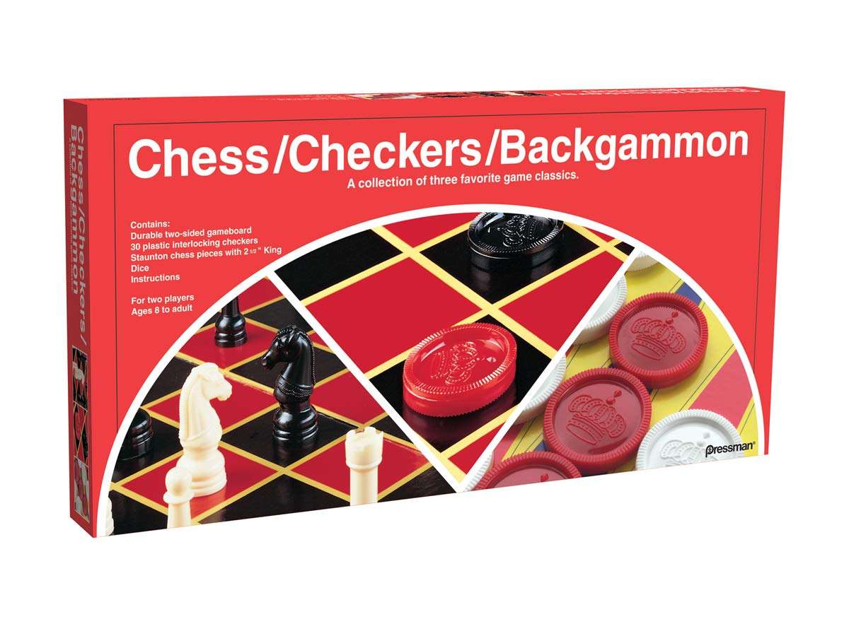 Pressman Chess / Checkers / Backgammon - 3 Games in One with Full Size Staunton Chess Pieces and Interlocking Checkers, 15.62 x 8.00 x 1.50 Inches - Image 1