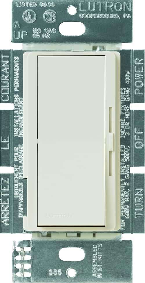 Lutron Diva Dimmer Switch for Incandescent Bulbs, 1000-Watt/Single-Pole Preset, DV-10P-LA, Light Almond - Image 1