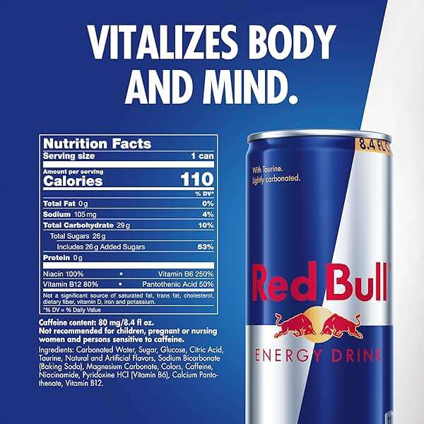 Red Bull Energy Drink with 80mg Caffeine plus Taurine & B Vitamins, 8.4 Fl Oz, 6 Packs of 4 Cans (Pack of 24) - Image 2