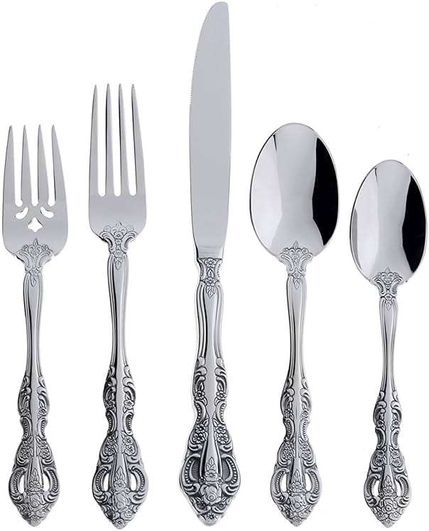 Oneida Silverware Set For 4, Michelangelo 20-Piece Fine Flatware Set, Service For 4, Heavyweight 18/10 Stainless Steel, Mirror Finish, Dishwasher Safe, Knives Spoons & Forks Sets (Silver, 20 Piece) - Image 1