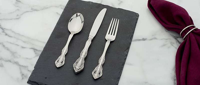 Oneida Silverware Set For 4, Michelangelo 20-Piece Fine Flatware Set, Service For 4, Heavyweight 18/10 Stainless Steel, Mirror Finish, Dishwasher Safe, Knives Spoons & Forks Sets (Silver, 20 Piece) - Image 2