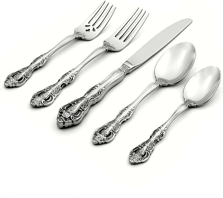 Oneida Silverware Set For 4, Michelangelo 20-Piece Fine Flatware Set, Service For 4, Heavyweight 18/10 Stainless Steel, Mirror Finish, Dishwasher Safe, Knives Spoons & Forks Sets (Silver, 20 Piece) - Image 4