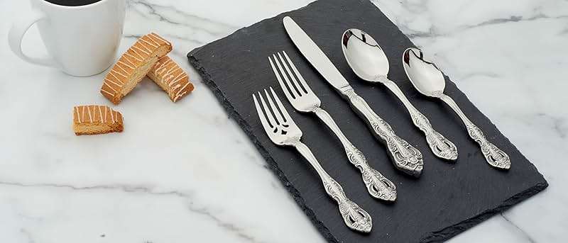 Oneida Silverware Set For 4, Michelangelo 20-Piece Fine Flatware Set, Service For 4, Heavyweight 18/10 Stainless Steel, Mirror Finish, Dishwasher Safe, Knives Spoons & Forks Sets (Silver, 20 Piece) - Image 9