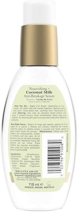 OGX Nourishing + Coconut Milk Anti-Breakage Serum, 4 Fl Oz - Image 8
