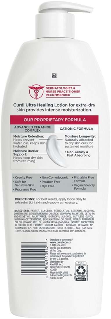 Curel Ultra Healing Intensive Fragrance-Free Lotion For Extra-Dry Skin, Dermatologist Recommended, Ideal for Sensitive Skin, Cruelty Free, Paraben Free, 20 Oz - Image 10