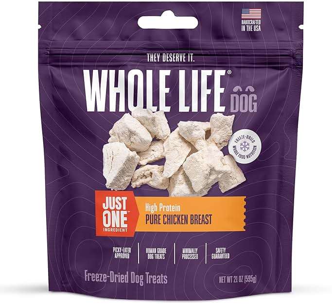 Whole Life Dog Just One Chicken Freeze Dried Dog Treats - Human Grade High Protein Food, Healthy Training Snacks, Freeze Dried Food Toppers, USA Made Natural Treats - 21 oz (Value Pack of 1) - Image 1