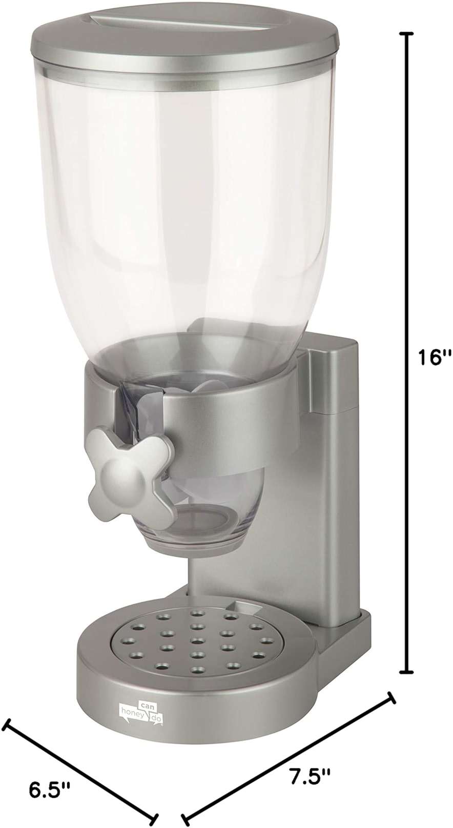 Honey-Can-Do Zevro Indispensable Single Dry Food Dispenser – Countertop Cereal Dispenser with Portion Control, 17.5 oz Capacity, Airtight BPA-Free Food Storage, Silver - Image 2