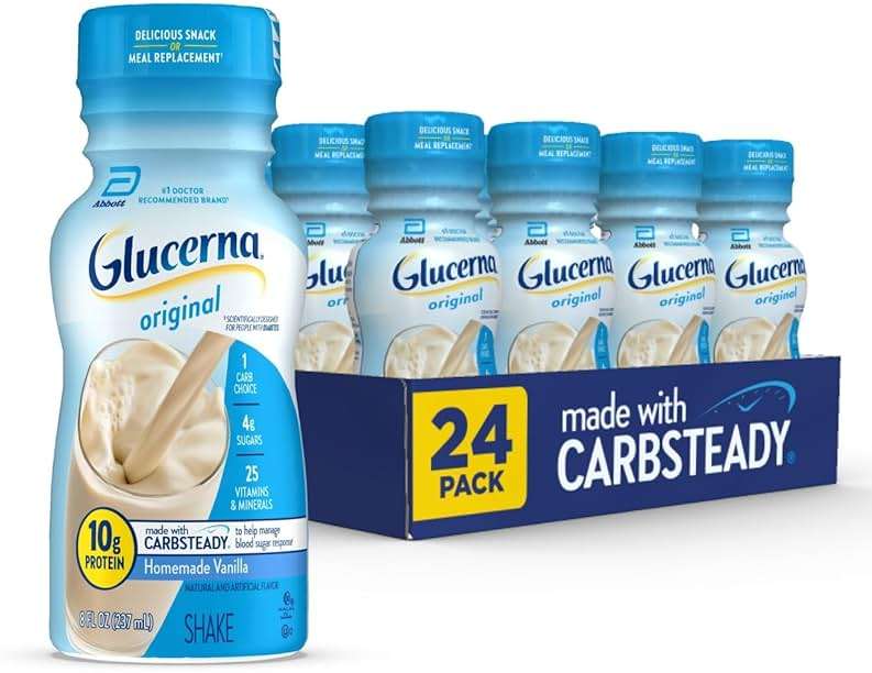 Glucerna Original Diabetes Care Shake, Homemade Vanilla, Diabetic Meal Replacement to Support Blood Sugar Management, 10g Protein, 180 Calories, Ready to Drink, 8-fl-oz Bottle, 24 Pack - Image 1