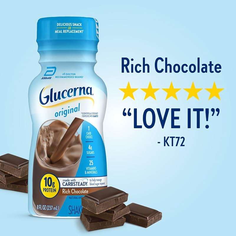 Glucerna Original Diabetes Care Shake, Rich Chocolate, Diabetic Meal Replacement to Support Blood Sugar Management, 10g Protein, 180 Calories, Ready to Drink, 8-fl-oz Bottle, 24 Pack - Image 8
