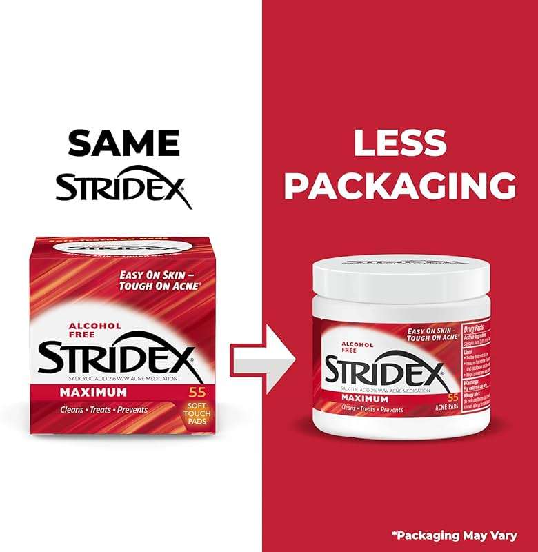 Stridex Medicated Acne Pads, Maximum, 55 Count – Facial Cleansing Wipes, Alcohol Free, Acne Treatment for Face, For Moderate Acne, Smooth Application - Image 2