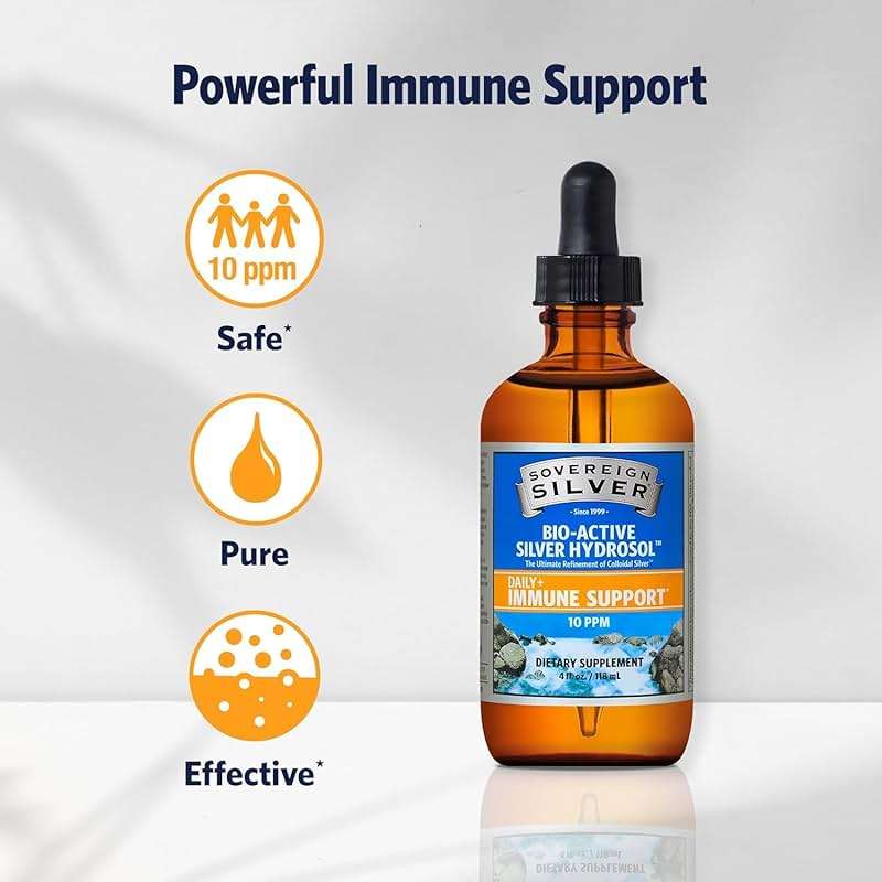 Sovereign Silver Immune Support - Colloidal Silver, Bio-Active Silver Hydrosol, 10 ppm, Liquid Dropper, 4 Fl Oz, (118 mL) - Image 3