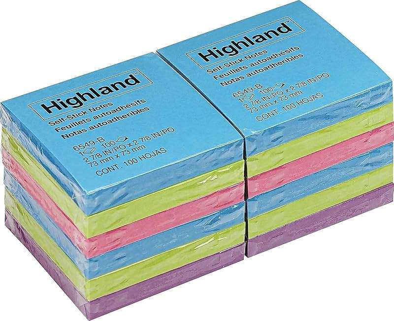 3M Highland Pop-up Sticky Notes, 3 x 3 Inches, Assorted Bright Colors, 12 Pack (6549B) - Image 2