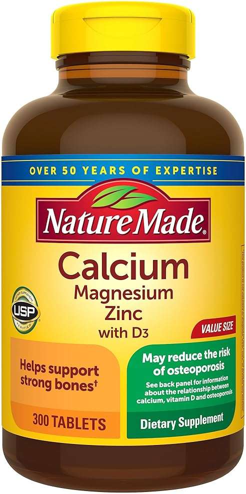 Nature Made Calcium Magnesium Zinc with Vitamin D3, Dietary Calcium Supplement for Bone Support, 300 Tablets - Image 1
