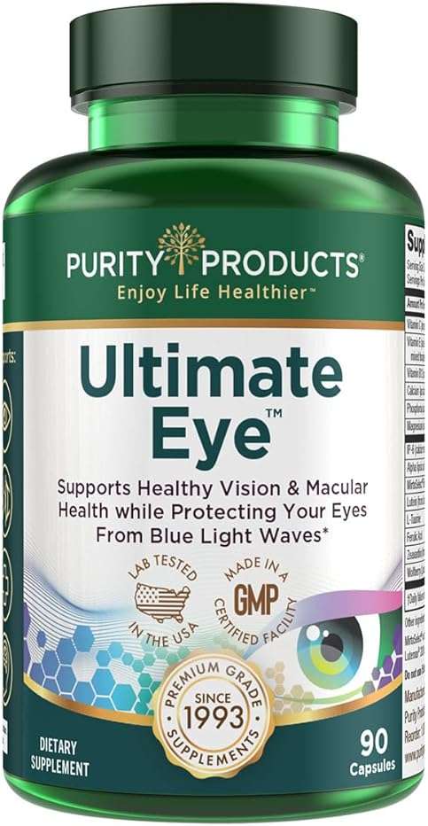 Ultimate Eye Support by Purity Products - 10 mg of Lutein w/Lutemax 20/20, 100 mg of Alpha Lipoic Acid, 2 mg Zeaxanthin Eye Vitamins - Clinically Studied - Blue Light Wave Protection - 90 Capsules - Image 1