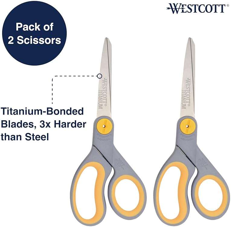 Westcott 8” Titanium Bonded Scissors with Adjustable Glide and Soft Handle, 2-Pack- Durable Multipurpose Scissors for Office, Home, and School Use, Sharp Precision Blades for Everyday Cutting - Image 3