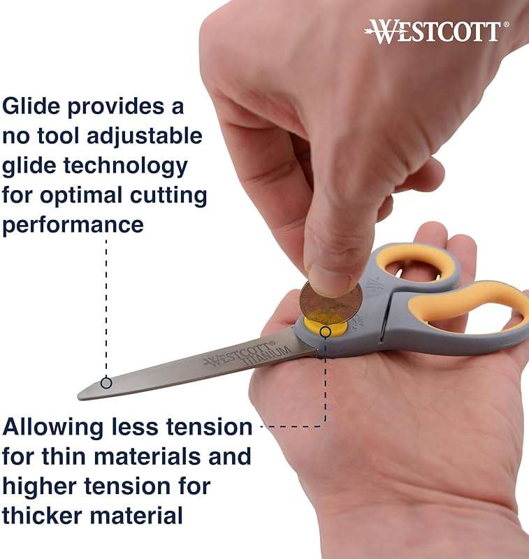 Westcott 8” Titanium Bonded Scissors with Adjustable Glide and Soft Handle, 2-Pack- Durable Multipurpose Scissors for Office, Home, and School Use, Sharp Precision Blades for Everyday Cutting - Image 4