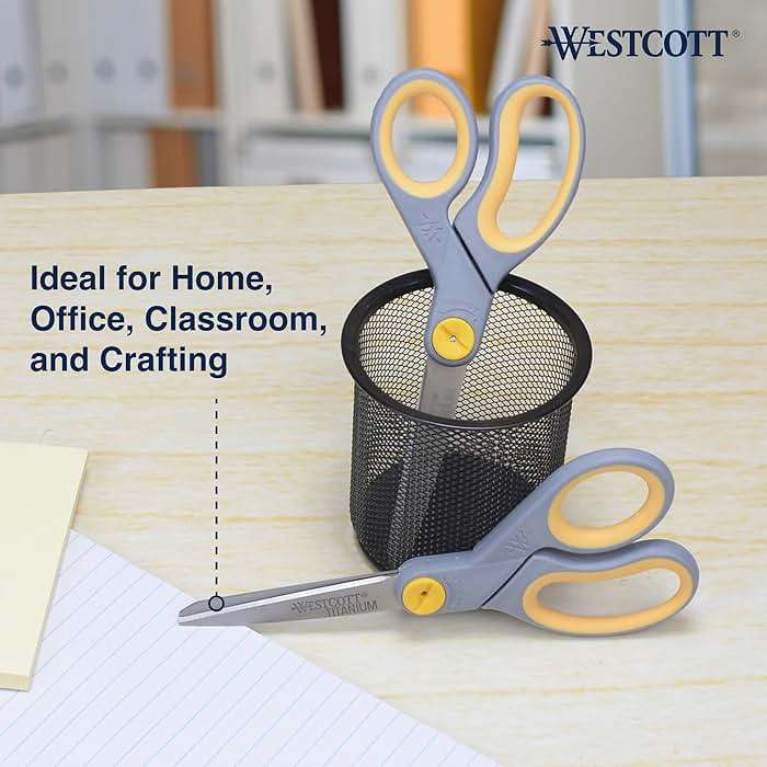 Westcott 8” Titanium Bonded Scissors with Adjustable Glide and Soft Handle, 2-Pack- Durable Multipurpose Scissors for Office, Home, and School Use, Sharp Precision Blades for Everyday Cutting - Image 5